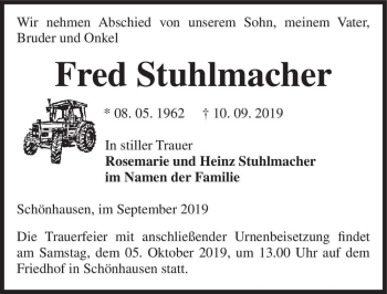 Traueranzeige von Fred Stuhlmacher  von Magdeburger Volksstimme