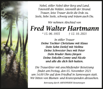 Traueranzeige von Fred Walter Hartmann  von Magdeburger Volksstimme