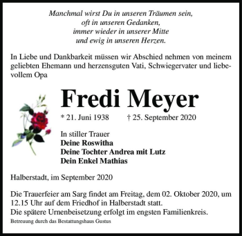 Traueranzeige von Fredi Meyer  von Magdeburger Volksstimme