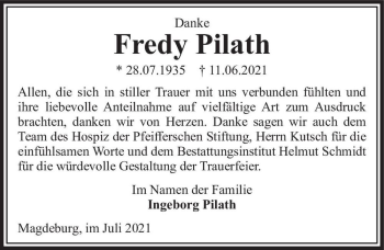 Traueranzeige von Fredy Pilath  von Magdeburger Volksstimme