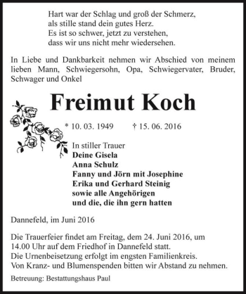 Traueranzeige von Freimut Koch  von Magdeburger Volksstimme