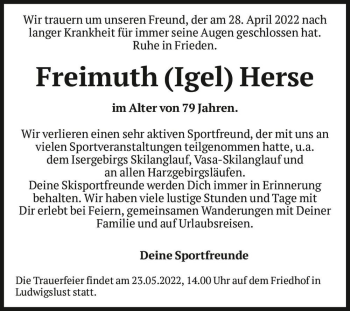 Traueranzeige von Freimuth 