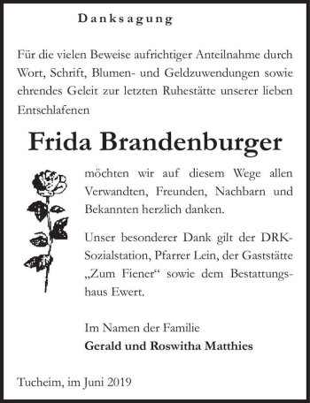 Traueranzeige von Frida Brandenburger  von Magdeburger Volksstimme