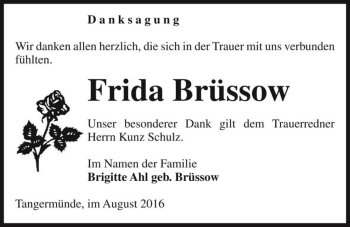 Traueranzeige von Frida Brüssow  von Magdeburger Volksstimme