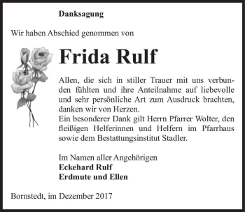 Traueranzeige von Frida Rulf  von Magdeburger Volksstimme