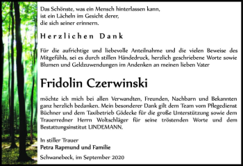 Traueranzeige von Fridolin Czerwinski  von Magdeburger Volksstimme