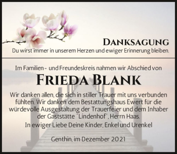 Traueranzeige von Frieda Blank  von Magdeburger Volksstimme