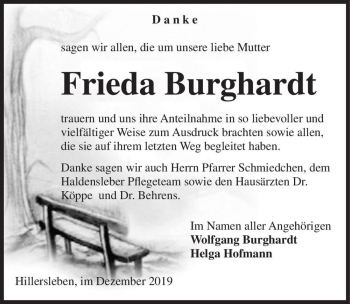 Traueranzeige von Frieda Burghardt  von Magdeburger Volksstimme