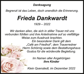 Traueranzeige von Frieda Dankwardt  von Magdeburger Volksstimme