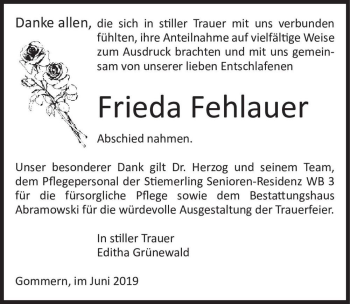 Traueranzeige von Frieda Fehlauer  von Magdeburger Volksstimme