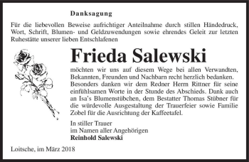 Traueranzeige von Frieda Salewski  von Magdeburger Volksstimme