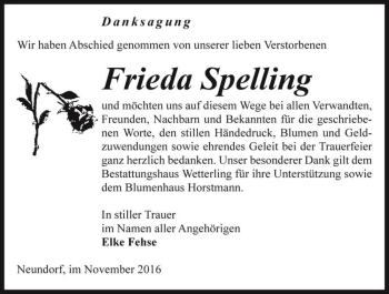 Traueranzeige von Frieda Spelling  von Magdeburger Volksstimme