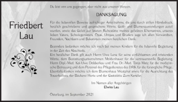 Traueranzeige von Friedbert Lau  von Magdeburger Volksstimme