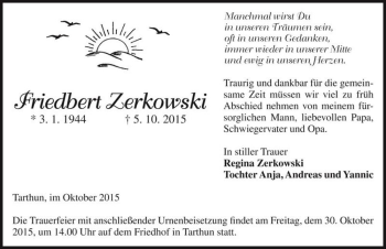 Traueranzeige von Friedbert Zerkowski  von Magdeburger Volksstimme
