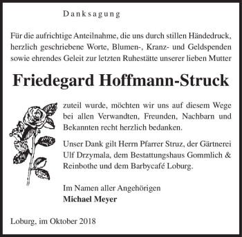 Traueranzeige von Friedegard Hoffmann-Struck  von Magdeburger Volksstimme