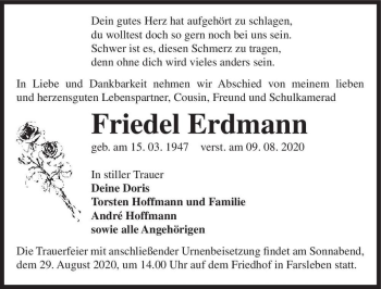 Traueranzeige von Friedel Erdmann  von Magdeburger Volksstimme