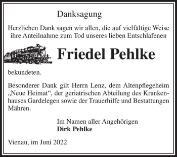 Traueranzeige von Friedel Pehlke  von Magdeburger Volksstimme