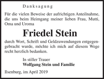 Traueranzeige von Friedel Stein  von Magdeburger Volksstimme