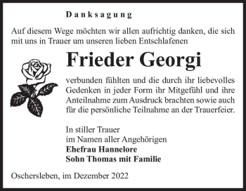 Traueranzeige von Frieder Georgi  von Magdeburger Volksstimme