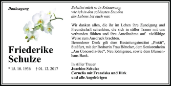 Traueranzeige von Friederike Schulze  von Magdeburger Volksstimme