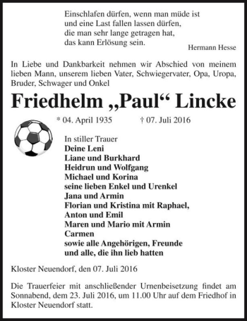 Traueranzeige von Friedhelm 