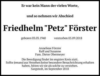 Traueranzeige von Friedhelm 