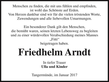 Traueranzeige von Friedhelm Arndt  von Magdeburger Volksstimme