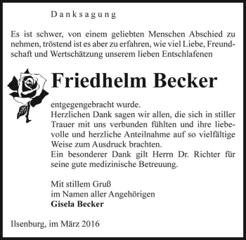 Traueranzeige von Friedhelm Becker  von Magdeburger Volksstimme