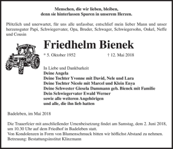 Traueranzeige von Friedhelm Bienek  von Magdeburger Volksstimme
