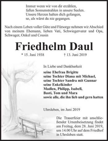 Traueranzeige von Friedhelm Daul  von Magdeburger Volksstimme