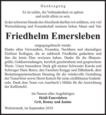 Traueranzeige von Friedhelm Emersleben  von Magdeburger Volksstimme