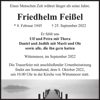 Traueranzeige von Friedhelm Feißel  von Magdeburger Volksstimme