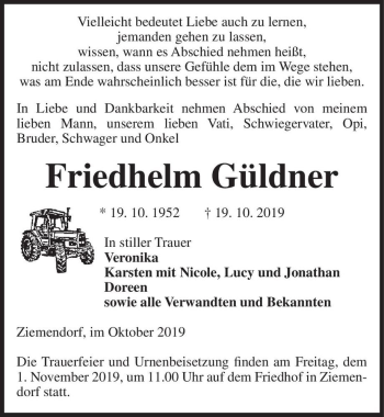 Traueranzeige von Friedhelm Güldner  von Magdeburger Volksstimme