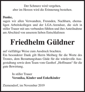 Traueranzeige von Friedhelm Güldner  von Magdeburger Volksstimme