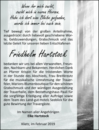 Traueranzeige von Friedhelm Hartstock  von Magdeburger Volksstimme