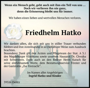 Traueranzeige von Friedhelm Hatko  von Magdeburger Volksstimme