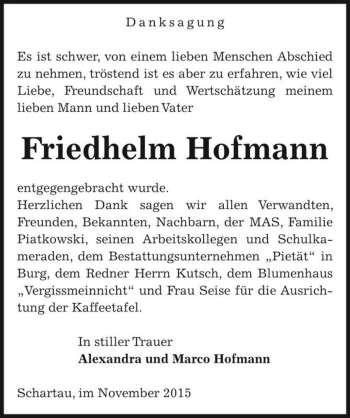 Traueranzeige von Friedhelm Hofmann  von Magdeburger Volksstimme