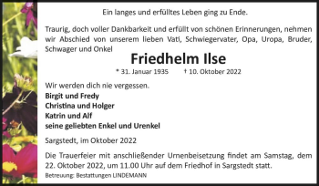 Traueranzeige von Friedhelm Ilse  von Magdeburger Volksstimme