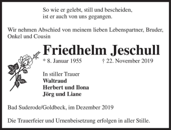 Traueranzeige von Friedhelm Jeschull  von Magdeburger Volksstimme