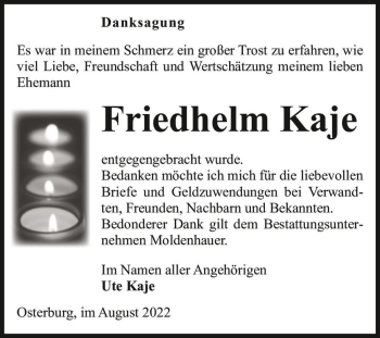Traueranzeige von Friedhelm Kaje  von Magdeburger Volksstimme