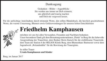 Traueranzeige von Friedhelm Kamphausen  von Magdeburger Volksstimme
