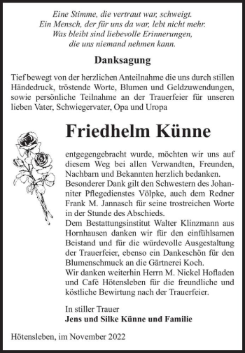 Traueranzeige von Friedhelm Künne  von Magdeburger Volksstimme