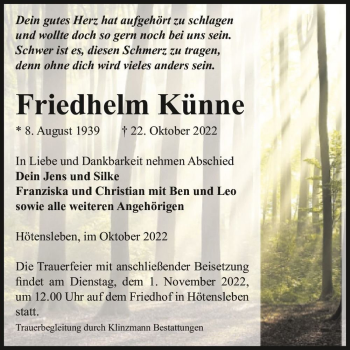 Traueranzeige von Friedhelm Künne  von Magdeburger Volksstimme