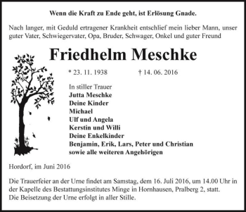 Traueranzeige von Friedhelm Meschke  von Magdeburger Volksstimme