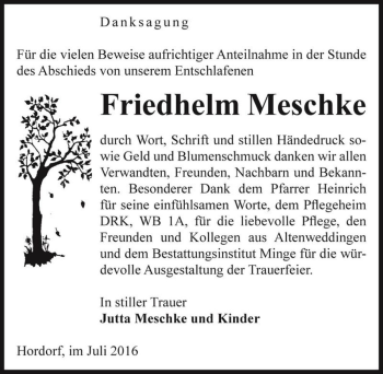 Traueranzeige von Friedhelm Meschke  von Magdeburger Volksstimme
