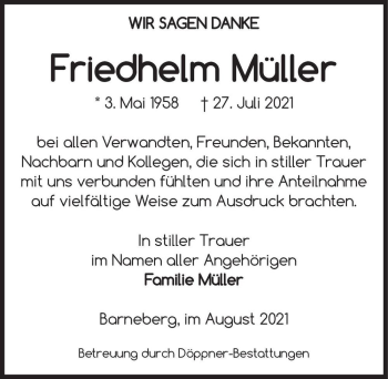 Traueranzeige von Friedhelm Müller  von Magdeburger Volksstimme