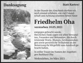 Traueranzeige von Friedhelm Oha  von Magdeburger Volksstimme