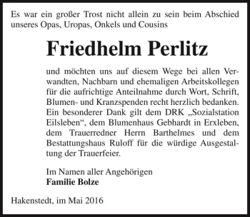 Traueranzeige von Friedhelm Perlitz  von Magdeburger Volksstimme