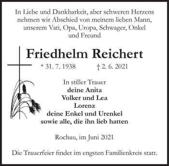 Traueranzeige von Friedhelm Reichert  von Magdeburger Volksstimme
