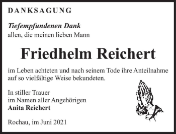 Traueranzeige von Friedhelm Reichert  von Magdeburger Volksstimme
